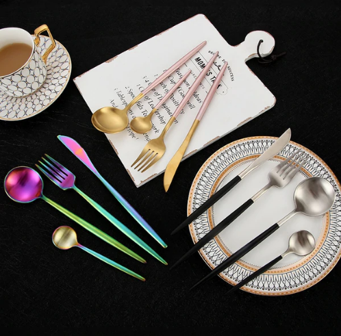 Stainless Steel Flatware Set 24-Piece Service for 6 with Colorful Handles for Everyday Dining Modern Table Utensils