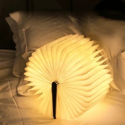 Rechargeable Book Lamp with 360° Foldable Design – USB Wood Finish LED Reading Light for Desk, Nightstand & Travel – 3 Brightness