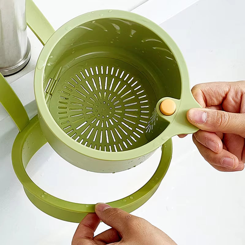 Over-Sink Colander Basket with Dual-Layer Filter for Produce Rinsing and Food Scrap Collection 8×6×5 Inches BPA-Free Kitchen Organizer