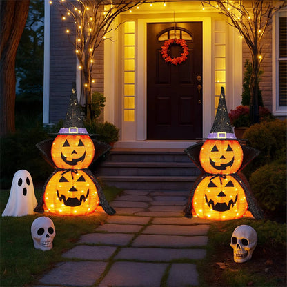 Halloween Pumpkins 3 ft 2 Pack, Lighted Pumpkin Decorations with Hat and Cape, Collapsible Giant Pumpkin Halloween Decorations Outdoor