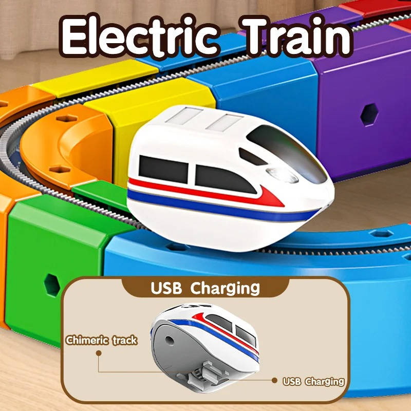 Rechargeable Electric Train Set, Magnetic Train Track Toy with Bendy Tracks, Toy Train Set, Magnetic Building Toy