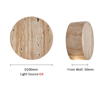 Travertine Stone Wall Sconce Round Frosted Glass Up Down Light Fixture 4 Inch Natural Stone Ambient Lighting Bedroom Hallway Entryway Bathro