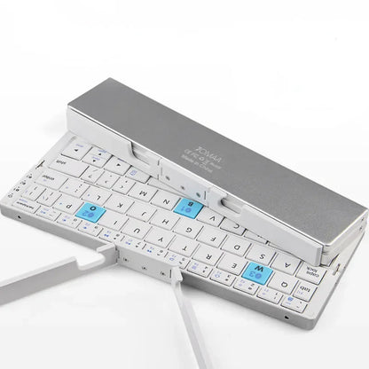 Portable Folding Wireless Keyboard with Integrated Tablet Stand for iPad Android iOS Devices Multi-Device Pairing Rechargeable Travel Typing