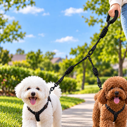Ortekor Dual Dog Leash with Shock-Absorbing Bungee & Padded Handle for Easier Two-Dog Walks