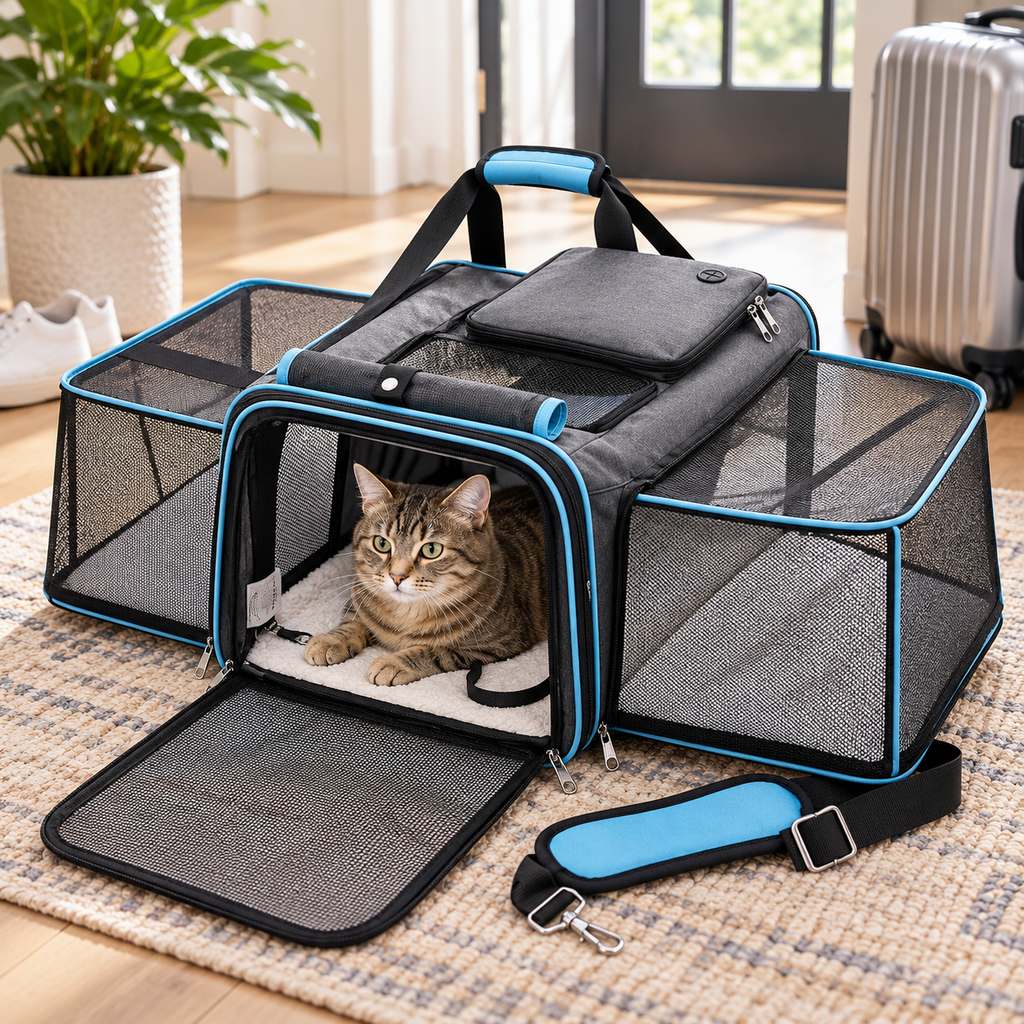 Ortekor Dual-Sided Expandable Pet Carrier for Cats & Small Dogs - More Room for Road Trips, Vet Visits & Travel