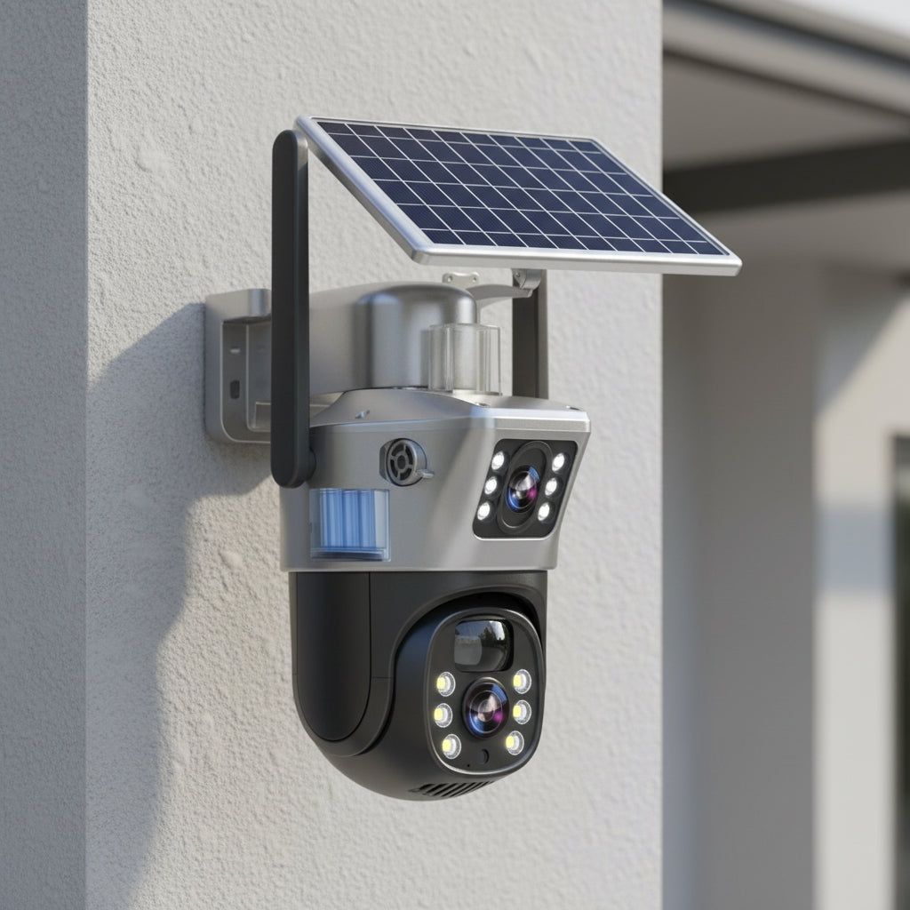 Wireless Security Camera, Outdoor Surveillance Camera 4K with Solar Panel, 360 WiFi Camera with Night Vision