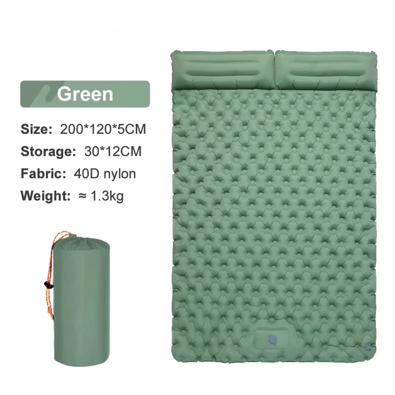 Self-Inflating Double Sleep Pad with Integrated Foot Pump for Two – Insulated Waterproof TPU Camping Mat for Backpacking, Tent Camping &