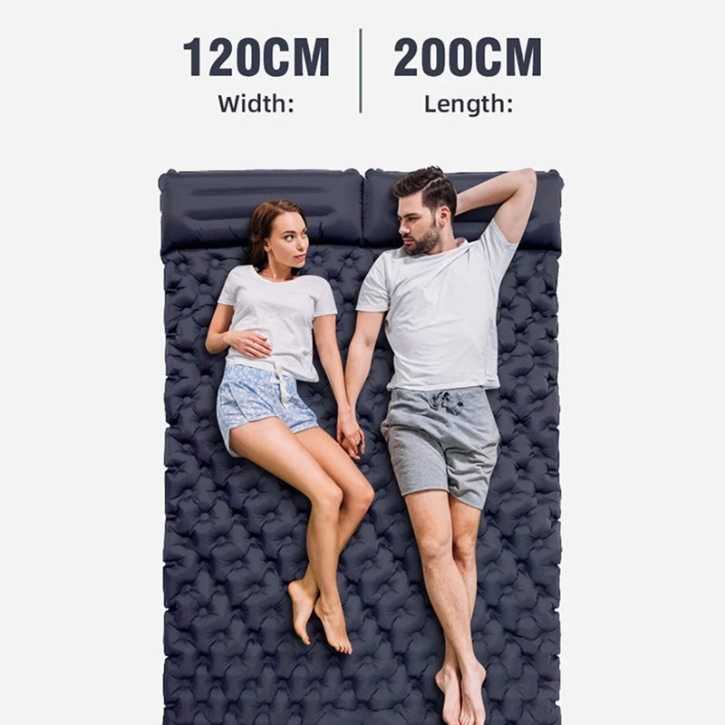 Self-Inflating Double Sleep Pad with Integrated Foot Pump for Two – Insulated Waterproof TPU Camping Mat for Backpacking, Tent Camping &