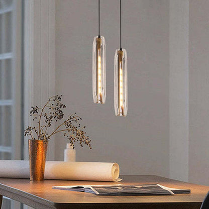 Glass Cylinder Hanging Light Fixture 15 Inch Height Adjustable Drop Ceiling Lamp for Dining Room Bedroom Living Room Contemporary Minimalist