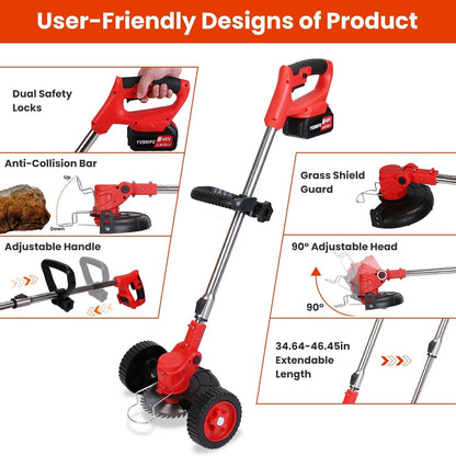 Cortacésped eléctrico, desbrozadora eléctrica, perfilador de césped, cortadora de pasto a batería, recortadora de césped a batería con ruedas