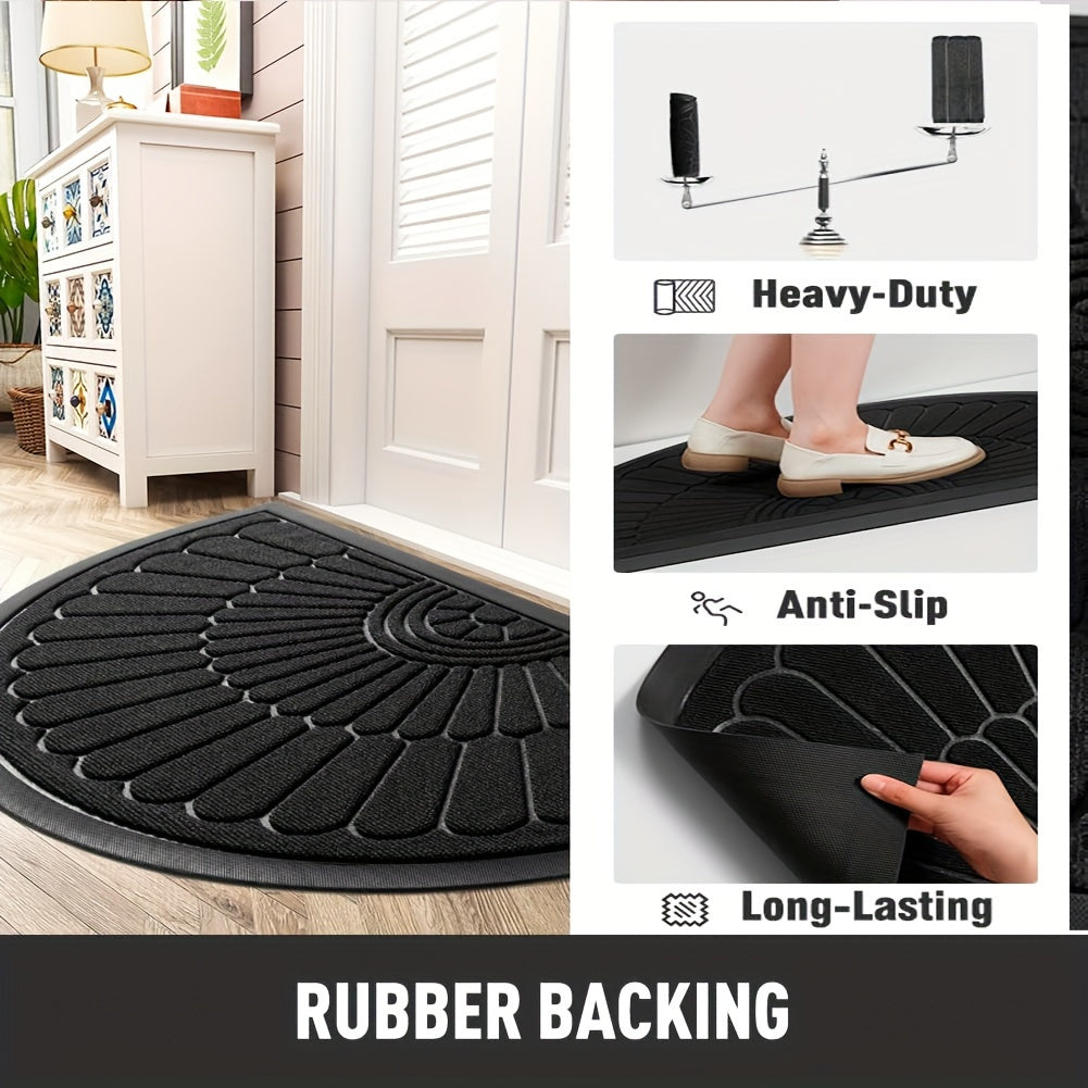 Half-Moon Entryway Mat 17x30in Grip-Back Rubber Construction Mud-Trapping Surface Indoor Outdoor Use All-Weather for Front Door Back Porch H