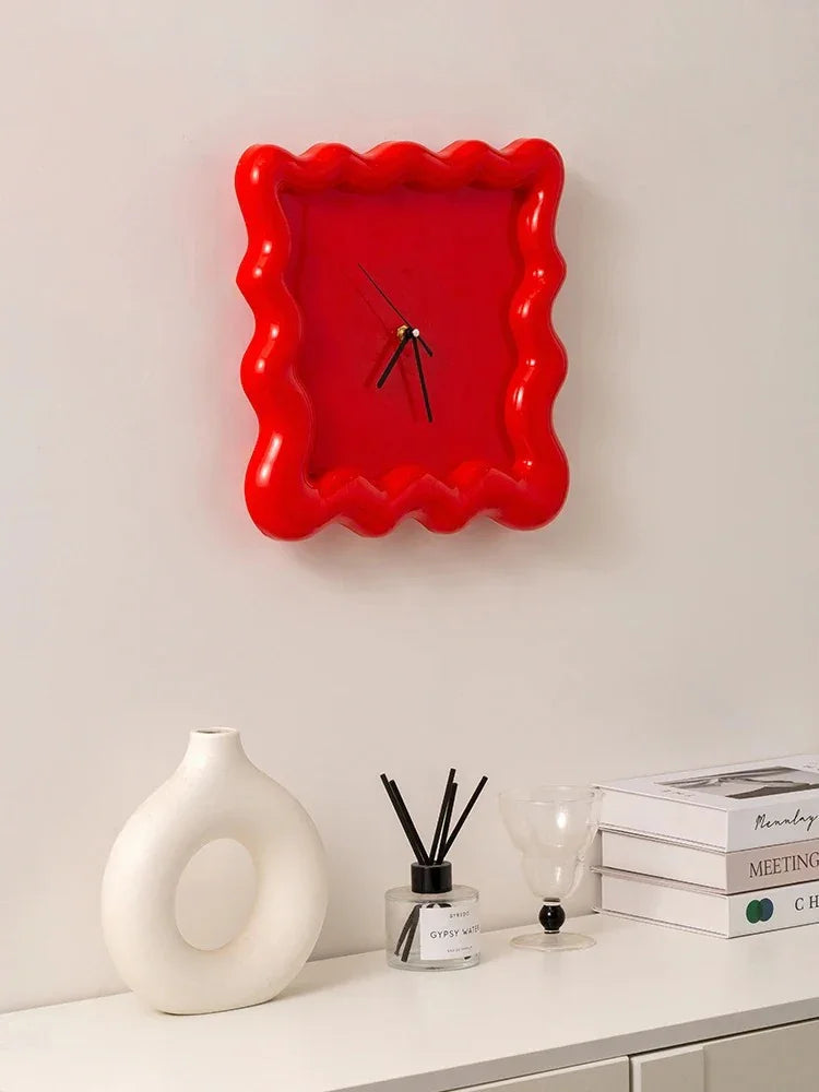 Sculptural Round Clock 12 Inch White Curved Frame Modern Timepiece for Bedroom Office Kitchen Hallway Scandinavian Style Home Accent