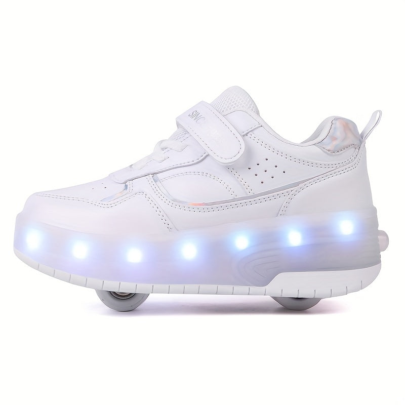 Light-Up Roller Skate Shoes for Kids with Detachable Wheels Purple Rechargeable Sneakers Boys Girls Indoor Outdoor Heelys-Style Footwear Ath