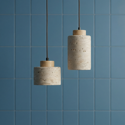 Textured Stone Shade Hanging Light with Natural Grain Finish for Kitchen Island Dining Room Modern Minimalist Ceiling Fixture