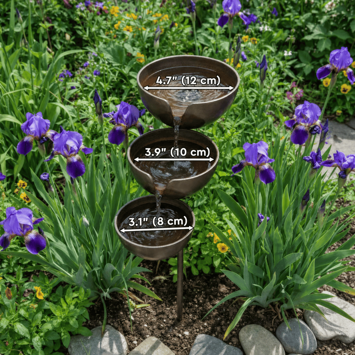 Tiered Metal Rain-Fed Bird Bath for Garden – Self-Filling Water Feature with Cascading Bowls