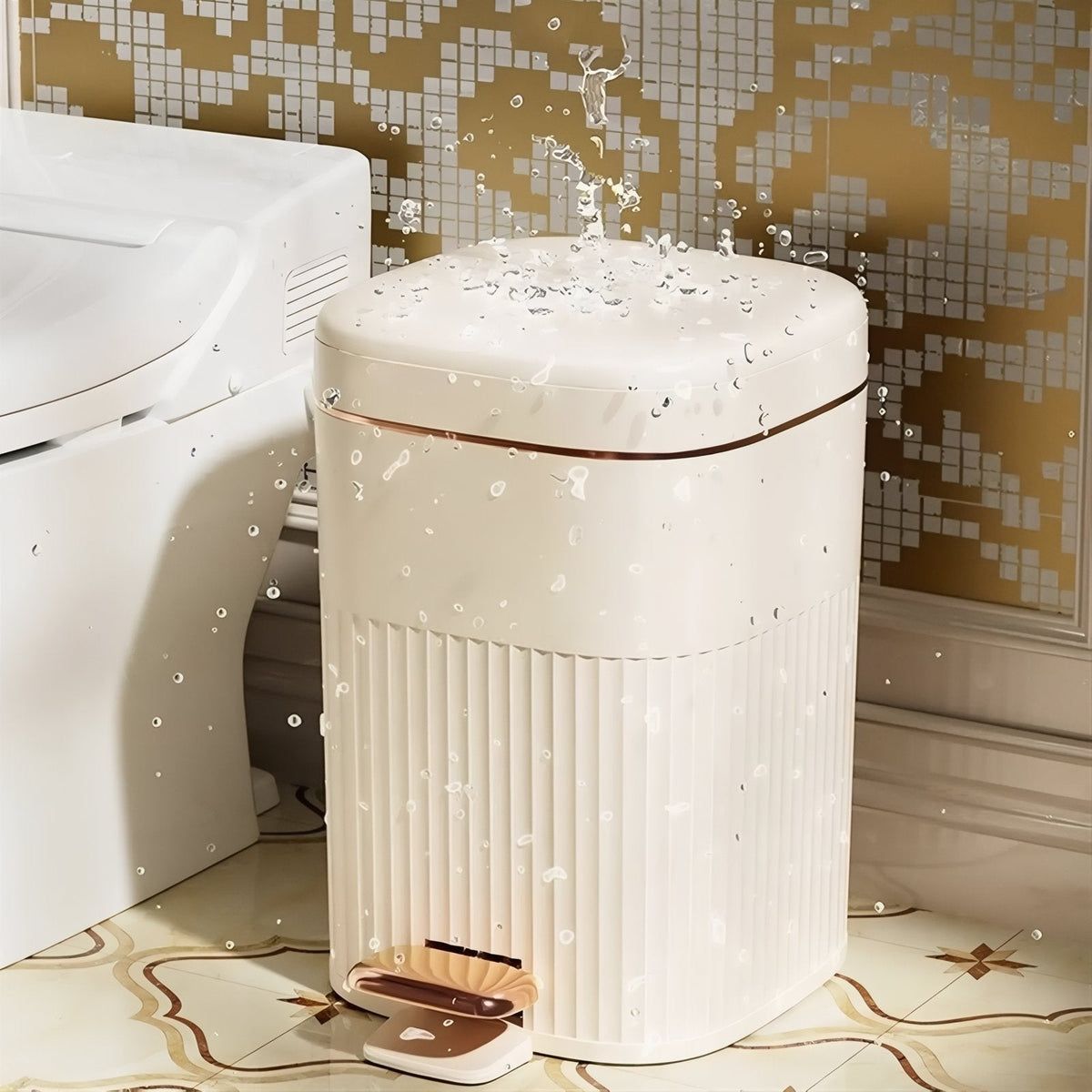 Step-Open Trash Can with Textured Exterior for Kitchen, Bathroom & Office Use