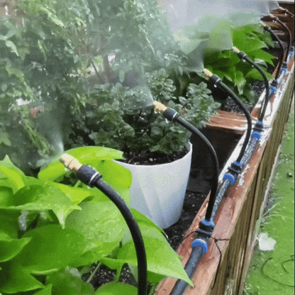 Sistema de riego para jardín Iris - Boquillas de latón ajustables a 360°, instalación sin herramientas
