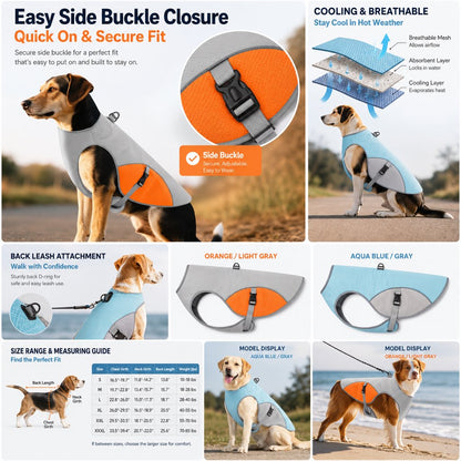Ortekor Dog Cooling Vest for Summer Walks - Wet-to-Cool Lightweight Jacket with Leash Ring for Hot Weather Outdoor Comfort