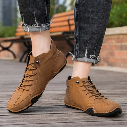 Men's Waterproof High-Top Sneakers with Elastic Slip-On Design - Durable Rubber Sole Boots for Street Style & All-Weather Wear