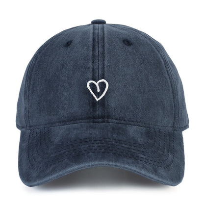 Embroidered Heart Baseball Cap for Women Adjustable Vintage Washed Cotton Dad Hat Summer