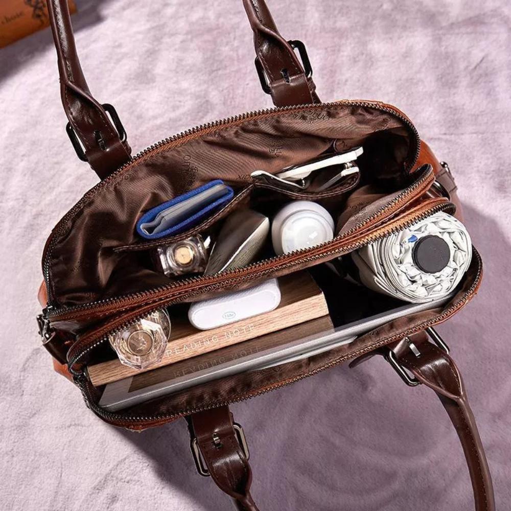 Genuine Leather Crossbody Purse with Adjustable Strap | Compact Shoulder Bag for Women | Magnetic Flap Closure Handbag | Everyday