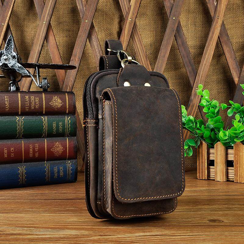 Leather Belt Bag for Men – Full-Grain Cowhide Waist Pack with Adjustable Strap, Magnetic Clasp & Zippered Compartments for Travel, Hiking