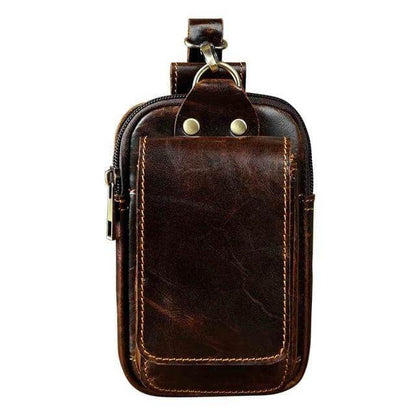 Full-Grain Cowhide Belt Pouch for Men | Zippered Compartment & Magnetic Closure | Adjustable Elastic Strap | Hands-Free Carry for Travel, Co