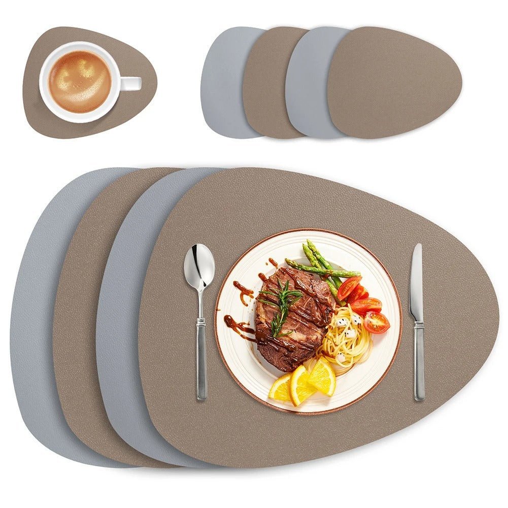 Reversible Faux Leather Table Mats 4 or 8 Pack Wipeable Heat Resistant Non-Slip for Kitchen Dining Room Everyday Meals Family Dinner