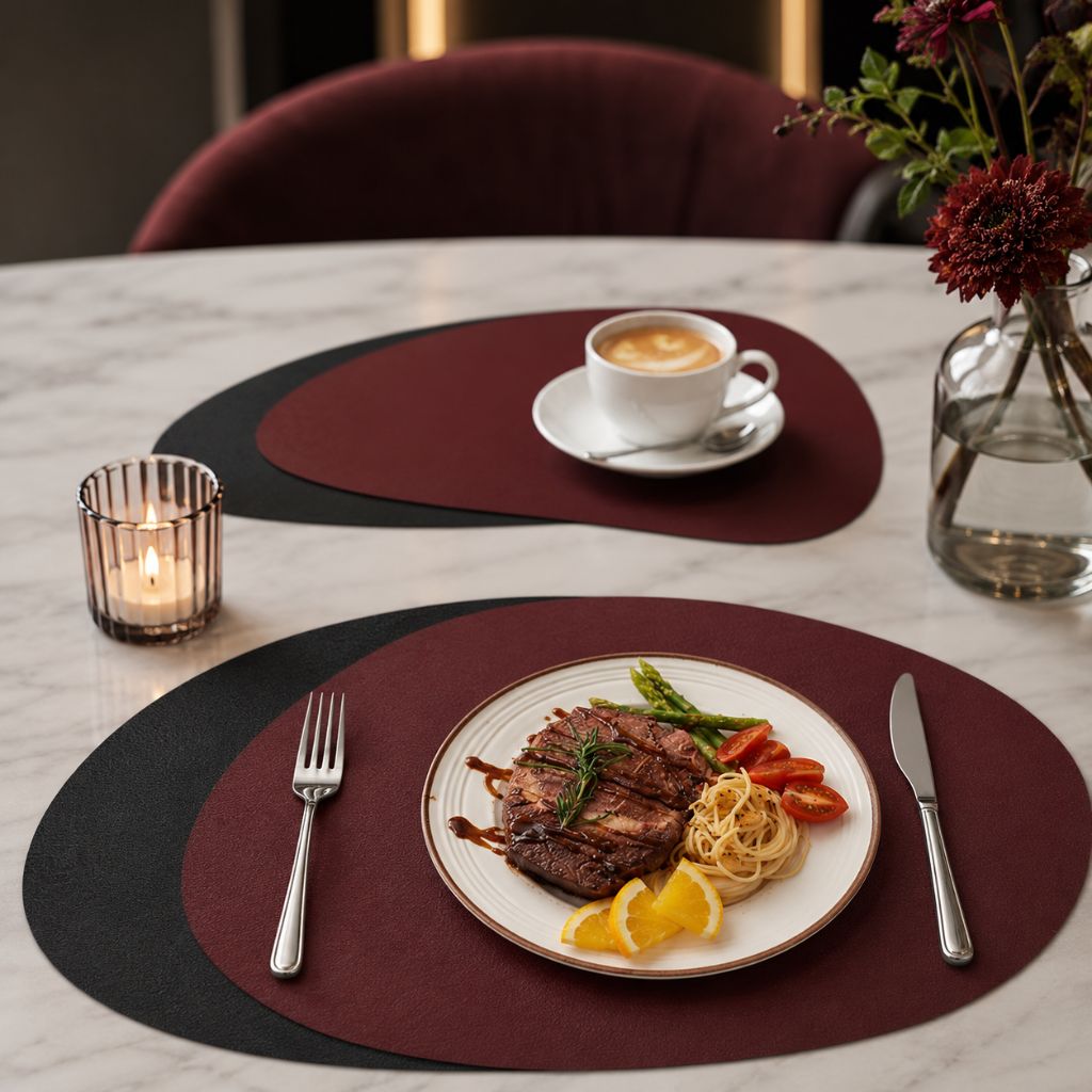 Reversible Faux Leather Table Mats 4 or 8 Pack Wipeable Heat Resistant Non-Slip for Kitchen Dining Room Everyday Meals Family Dinner