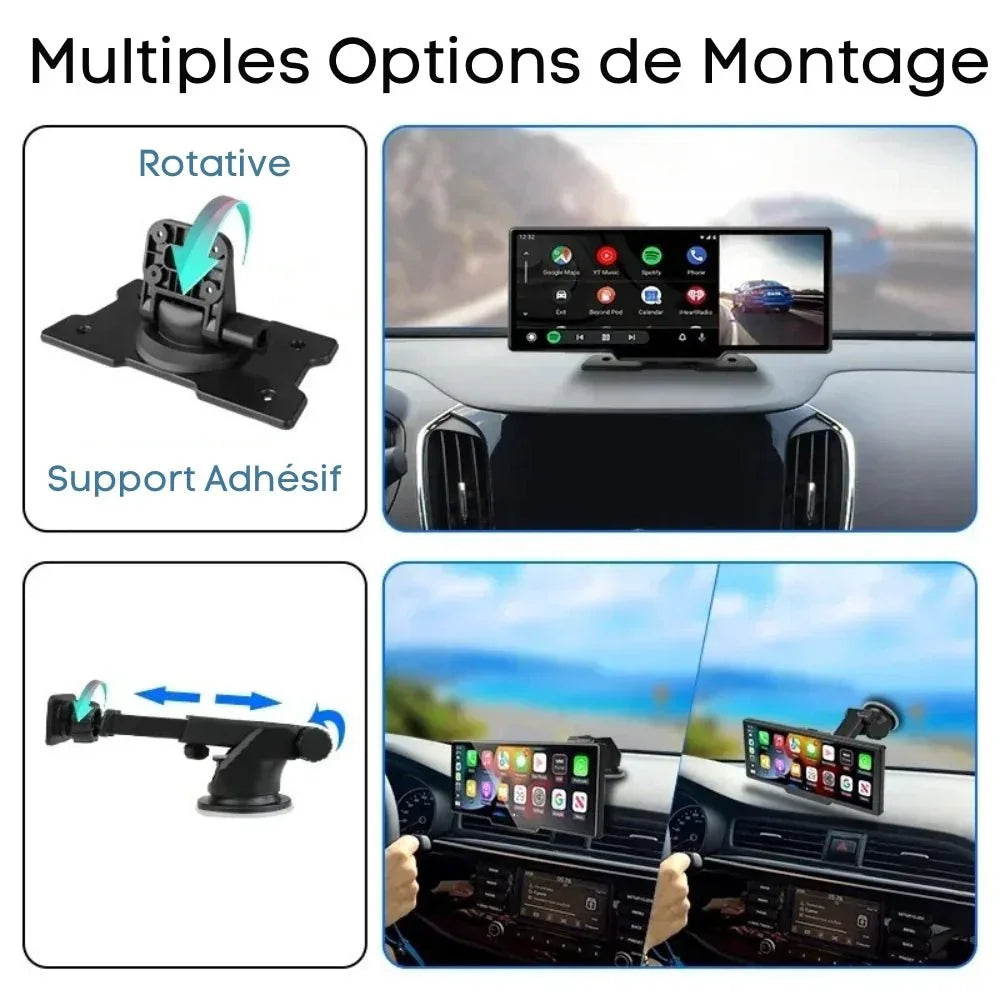 10.26-Inch Touchscreen CarPlay Display with Built-In Dash Cam for iPhone & Android | Wireless Bluetooth GPS Navigation Screen | HD Front