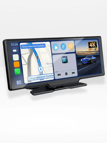 10.26-Inch Touchscreen CarPlay Display with Built-In Dash Cam for iPhone & Android | Wireless Bluetooth GPS Navigation Screen | HD Front