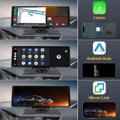 10.26-Inch Touchscreen CarPlay Display with Built-In Dash Cam for iPhone & Android | Wireless Bluetooth GPS Navigation Screen | HD Front