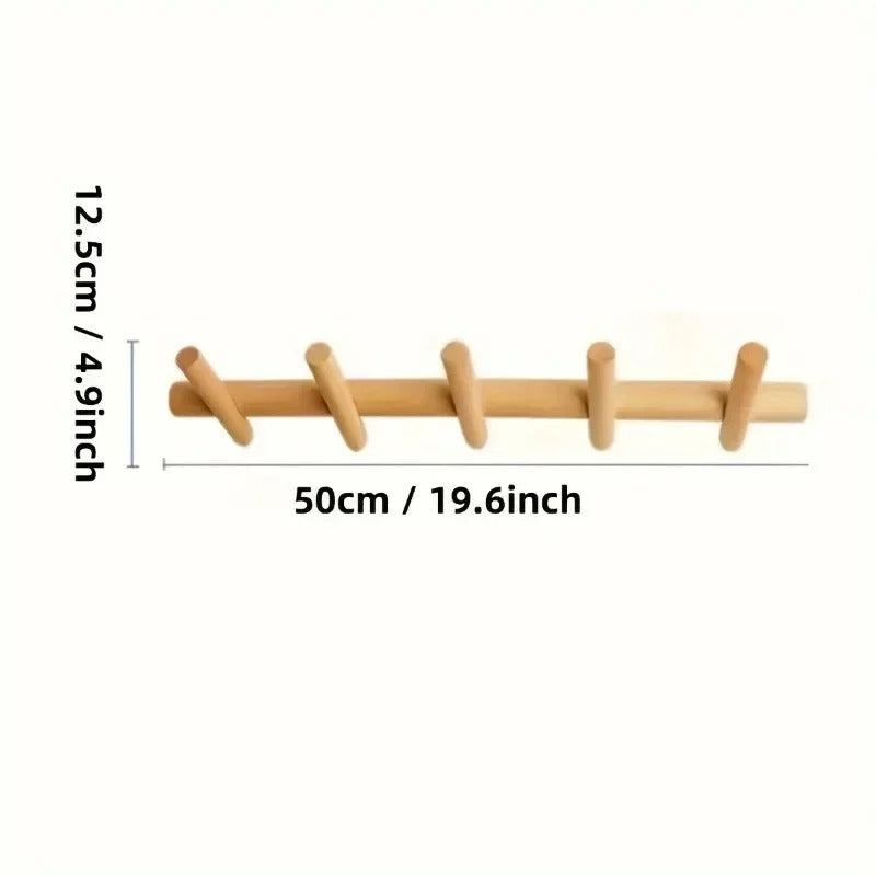 Wall-Mount Coat Hook Rack in Natural Oak Wood – 4 or 5 Rounded Pegs for Entryway, Bedroom & Bath