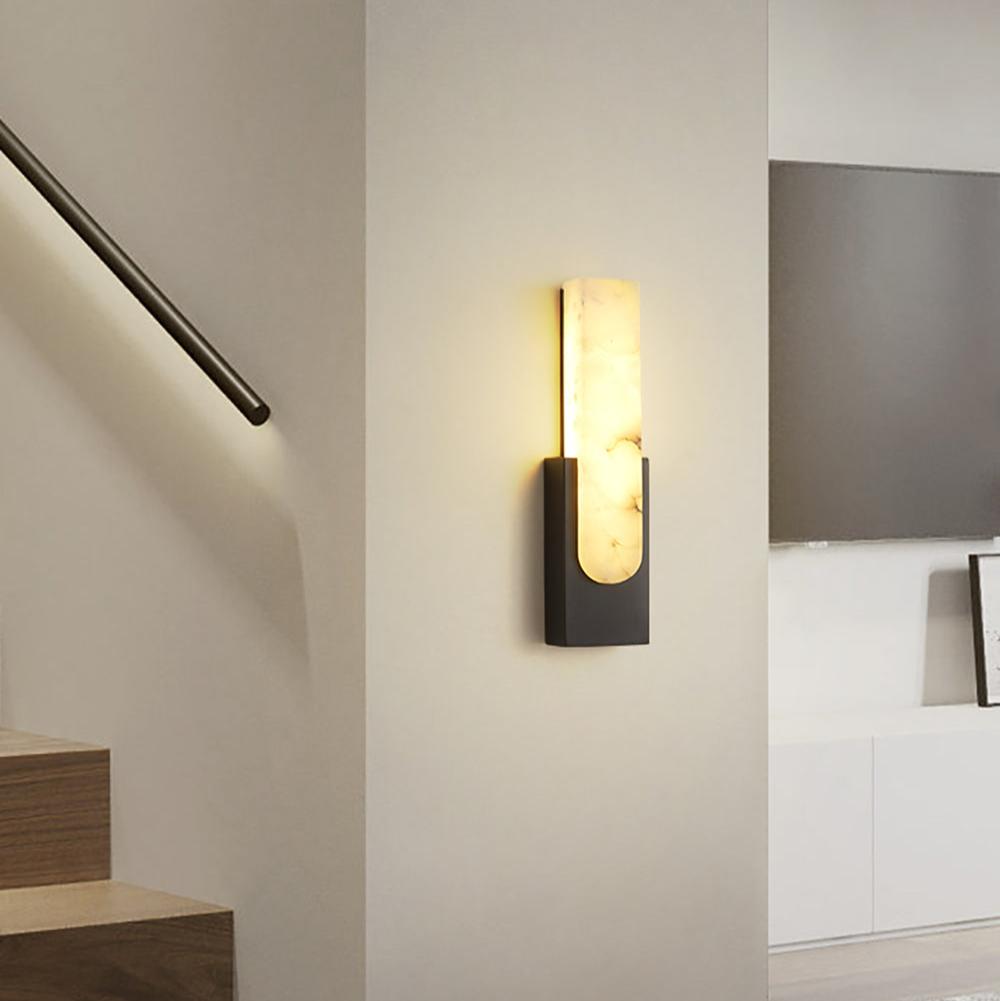 LED Sconce Light 20 Inch Vertical Alabaster Shade Gold Base Hardwired Modern Bedroom Hallway Wall Fixture for Contemporary Homes