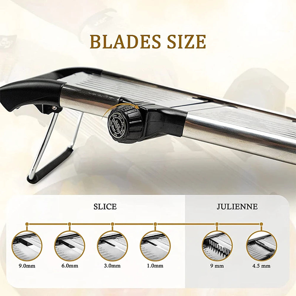 Adjustable Vegetable Slicer with 6 Thickness Settings & Safety Guard for Potatoes, Cucumbers, Carrots