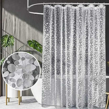 CLEARFLOW – Cortina de ducha impermeable y transparente con diseño de piedras