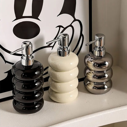 Liquid Soap Pump Dispenser for Bathroom & Kitchen Counter 14 fl oz Ceramic Lotion Bottle Holder Handwash Station Accessory Modern Countertop