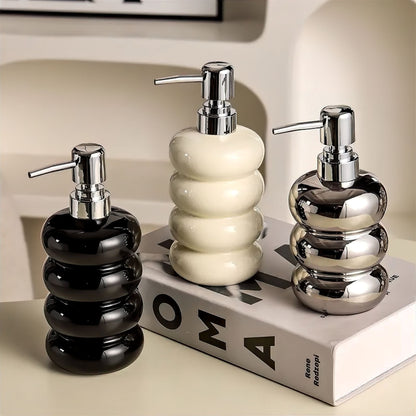 Liquid Soap Pump Dispenser for Bathroom & Kitchen Counter 14 fl oz Ceramic Lotion Bottle Holder Handwash Station Accessory Modern Countertop