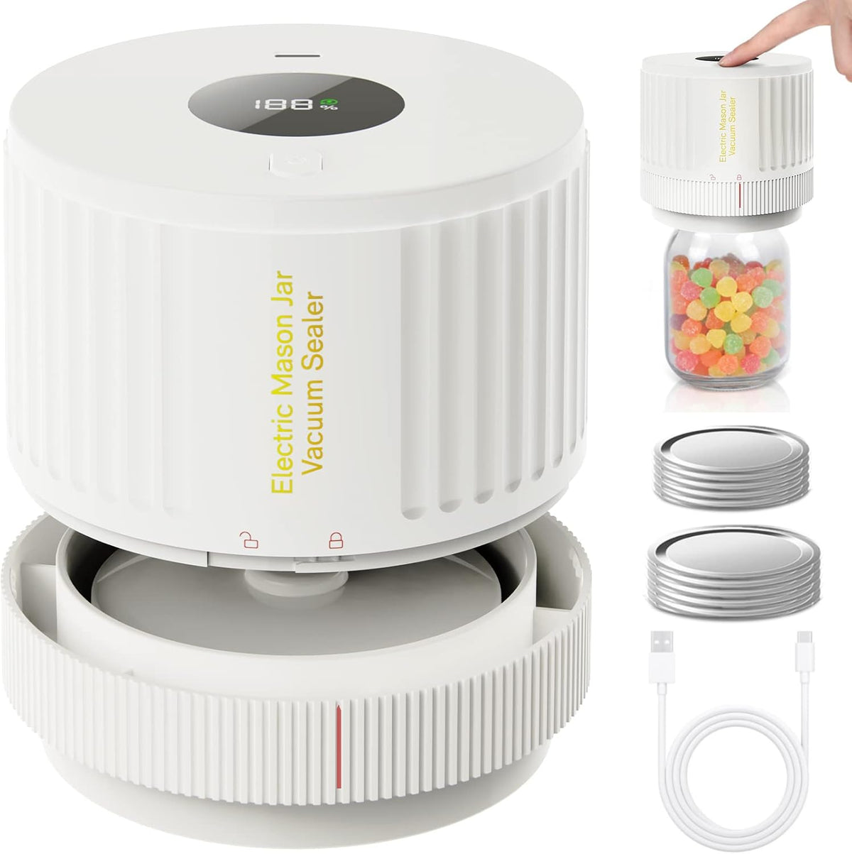 Sellador al vacío eléctrico para frascos Mason | Máquina ahorradora de alimentos de un solo toque para una conservación sin esfuerzo