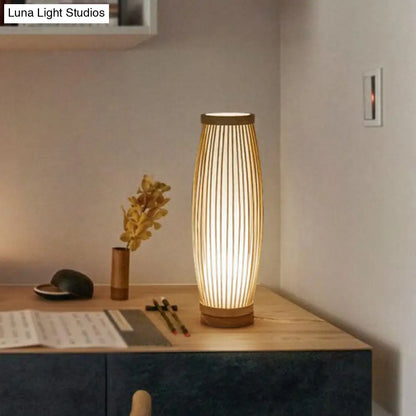 Oriental Woven Shade Accent Lamp with Natural Finish for Bedroom, Living Room & Home Decor