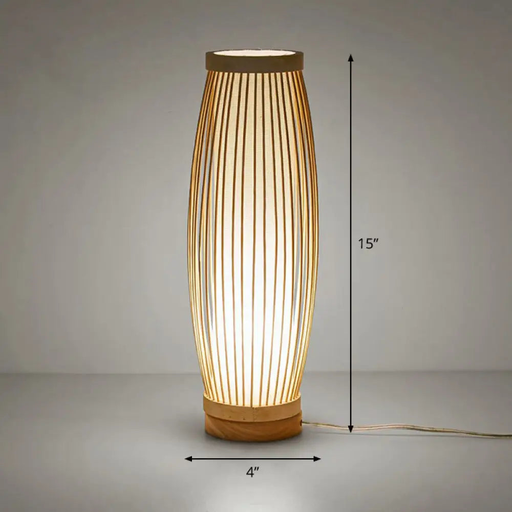 Oriental Woven Shade Accent Lamp with Natural Finish for Bedroom, Living Room & Home Decor