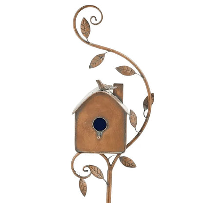 Metal Post-Mounted Bird Nesting House for Backyard Wildlife Habitat | Decorative Freestanding Garden Stake Feeder Station for Songbirds