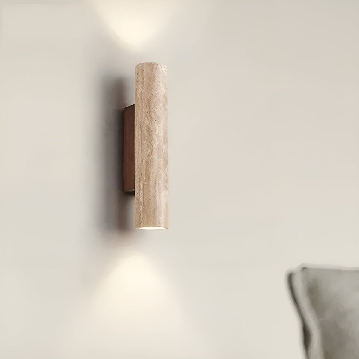Aplique de pared de piedra travertino con luz LED blanca cálida hacia arriba y hacia abajo, lámpara moderna de interior de 12.6 pulgadas para pasillo, dormitorio y sala de estar, color natural