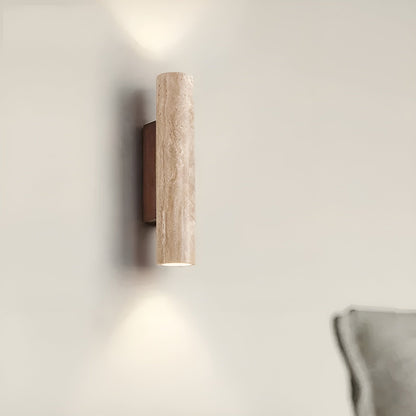 Aplique de pared de piedra travertino con luz LED blanca cálida hacia arriba y hacia abajo, lámpara moderna de interior de 12.6 pulgadas para pasillo, dormitorio y sala de estar, color natural