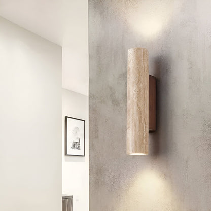 Aplique de pared de piedra travertino con luz LED blanca cálida hacia arriba y hacia abajo, lámpara moderna de interior de 12.6 pulgadas para pasillo, dormitorio y sala de estar, color natural