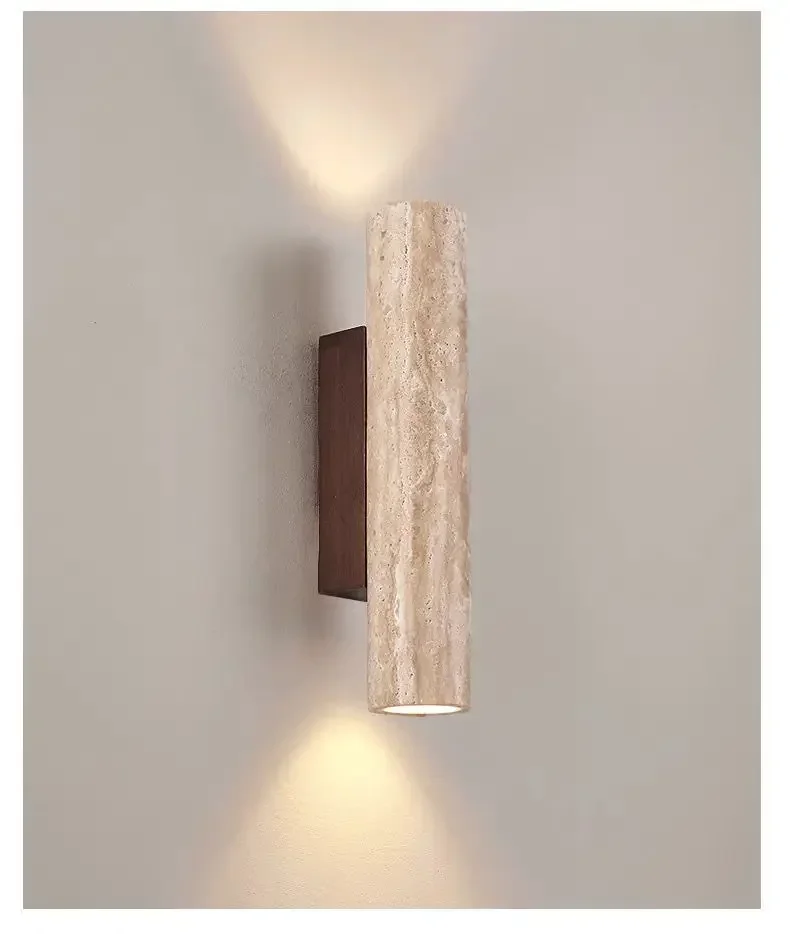 Aplique de pared de piedra travertino con luz LED blanca cálida hacia arriba y hacia abajo, lámpara moderna de interior de 12.6 pulgadas para pasillo, dormitorio y sala de estar, color natural