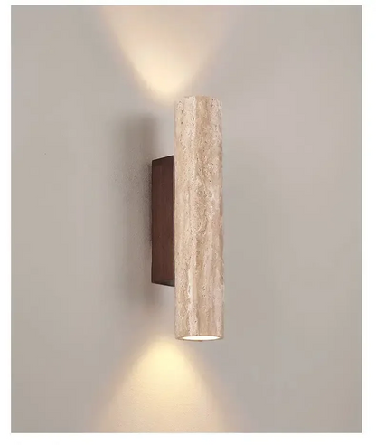 Aplique de pared de piedra travertino con luz LED blanca cálida hacia arriba y hacia abajo, lámpara moderna de interior de 12.6 pulgadas para pasillo, dormitorio y sala de estar, color natural