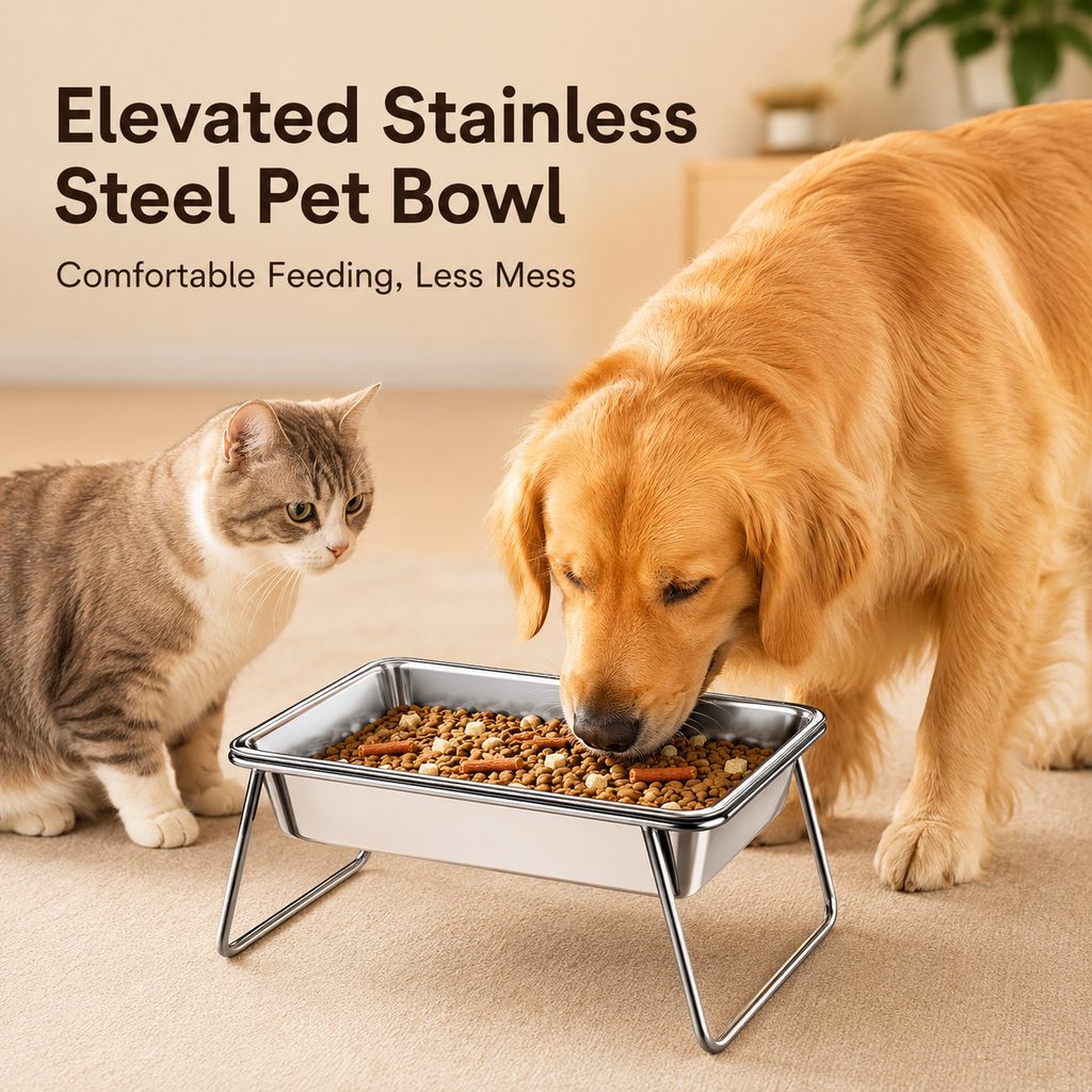 Ortekor Elevated 304 Stainless Steel Pet Bowl with Stand for Cats & Dogs - Anti-Tip Raised Feeder for Cleaner Meals