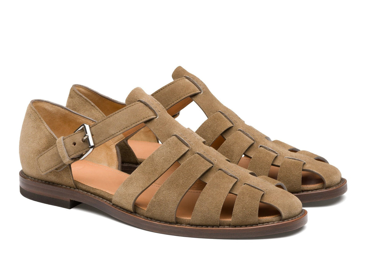 Closed-Toe Leather Sandals for Men with Adjustable Buckle Strap | Summer Casual Footwear | Breathable Open Design | Rubber Sole