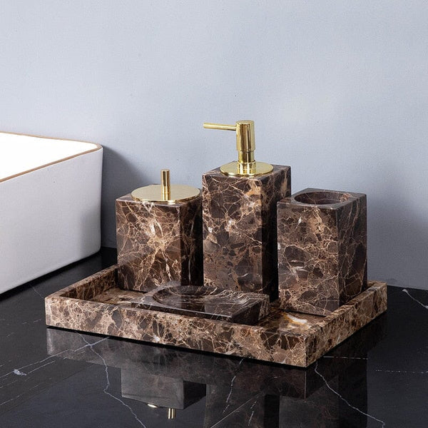 Marble Elegance | Marble-Effect Bath Essentials Set with Polished Finish | Stylish Storage for a Luxurious Bathroom